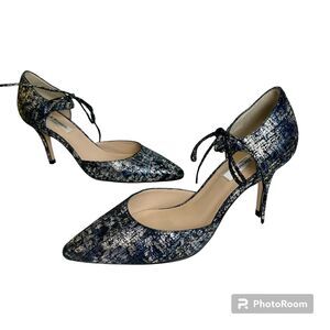 LK Bennett Shoes Womens 40 US 10.5 Foil Blue Suede Leather Pointy Toe Pumps Heel